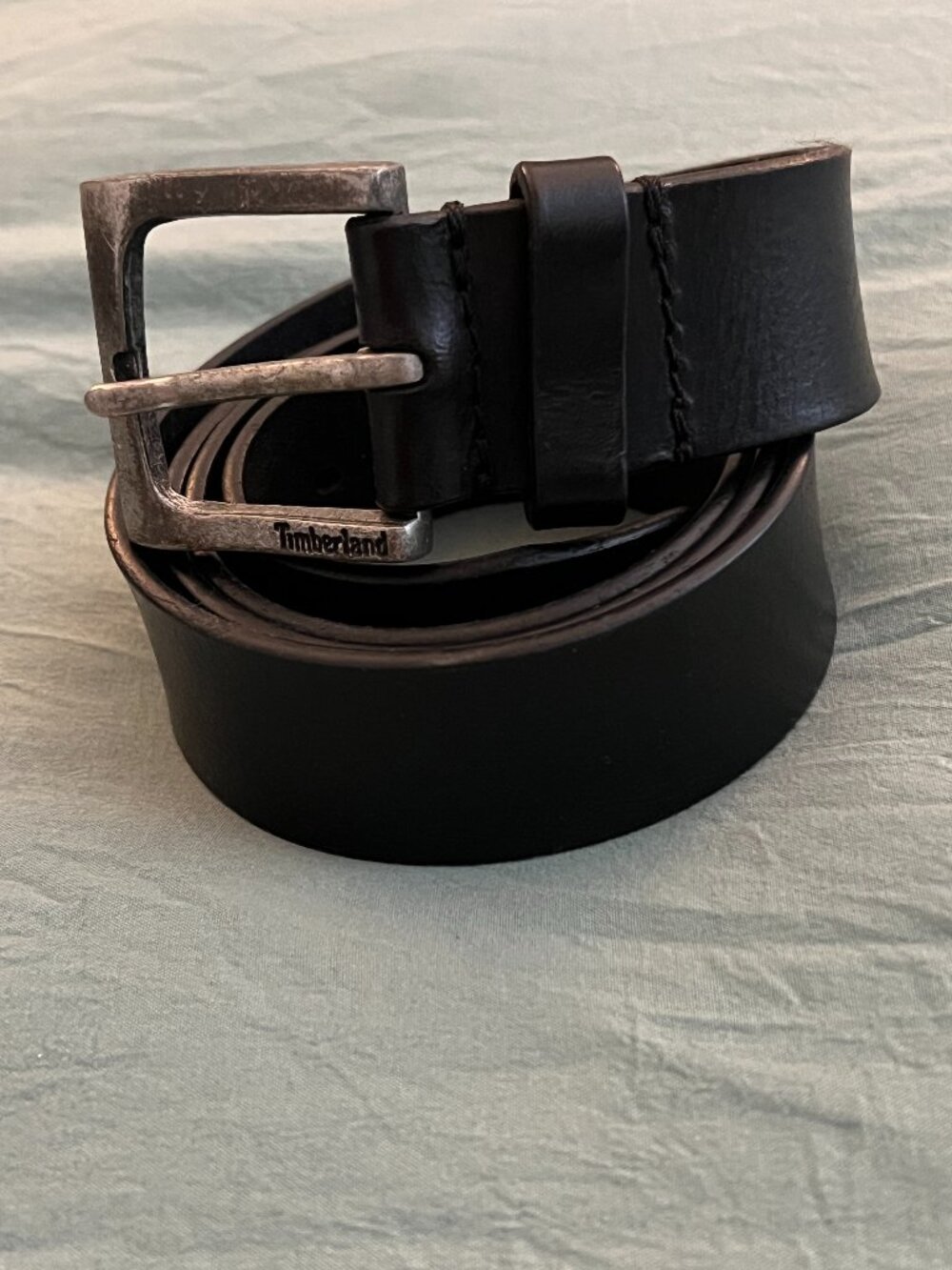 Timberland Genuine Leather Belt Black Silver Buckle Men's Size 34 Workwear